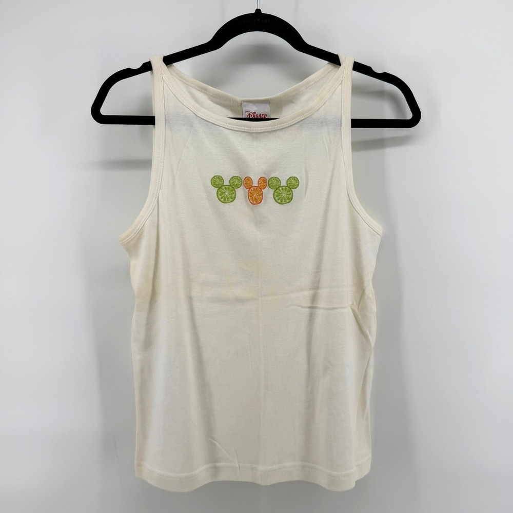 Disney Tank Top Mickey Mouse‎ Citrus Fruit Medium Cream Womens Summer Sleeveless